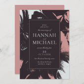 Dusty Roos Black Abstract Floral Wedding Kaart (Voorkant / Achterkant)