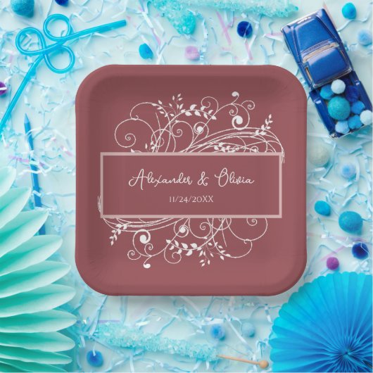 Dusty Roos bloeien bruiloft douche papier Borden Papieren Bordje (Feest)