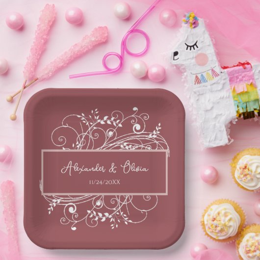 Dusty Roos bloeien bruiloft douche papier Borden Papieren Bordje (Feest)