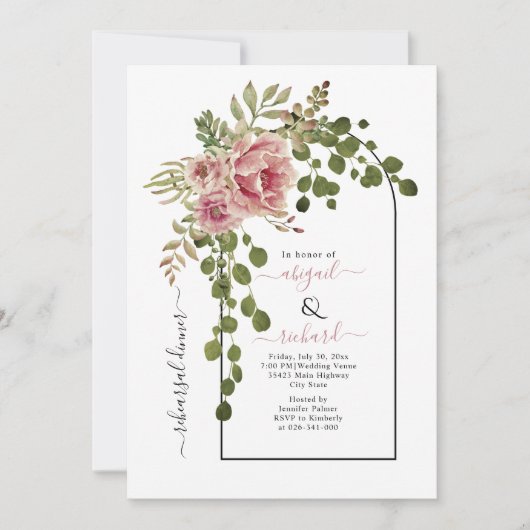 Dusty roos bloemen aartsbisdom bruiloft, diner kaart (Voorkant)