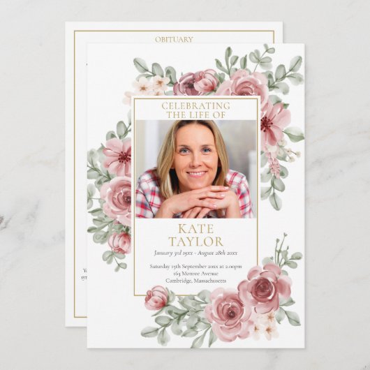 Dusty Roos Bloemen Begrafenis Orde van Service Pro Kaart (Voorkant / Achterkant)