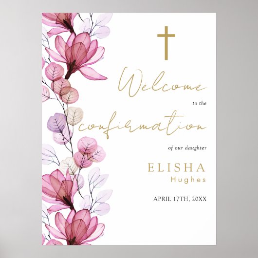 Dusty Roos Bloemen Bevestiging Welkomstbord Poster (Voorkant)