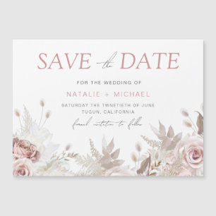 Dusty Roos Bloemen Blush Wedding Save the Date Magnetische Uitnodiging