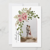 Dusty roos bloemen, boog met fotobruiloft bedankkaart (Voorkant)