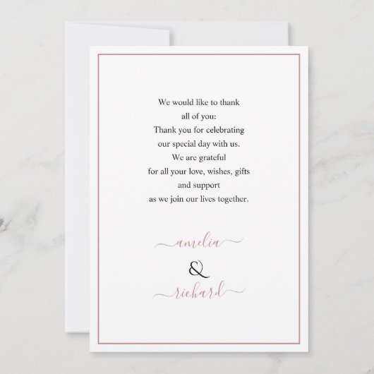 Dusty roos bloemen, boog met fotobruiloft bedankkaart (Achterkant)