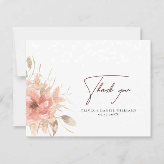 Dusty Roos Bloemen bruiloft Dank u kaart (Voorkant)