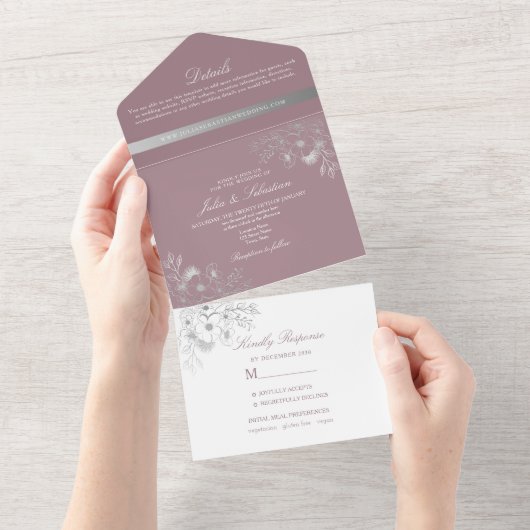 Dusty Roos Bloemen Foto bruiloft uitnodiging (Afscheurbaar)