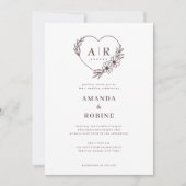 Dusty Roos Bloemen Hart Huwelijksuitnodiging Kaart (Voorkant)