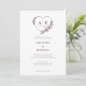 Dusty Roos Bloemen Hart Huwelijksuitnodiging Kaart (Staand voorkant)