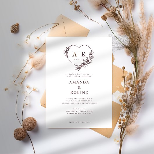 Dusty Roos Bloemen Hart Huwelijksuitnodiging Kaart