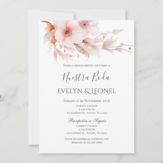 Dusty Roos Bloemen Huwelijksuitnodiging in het Spa Kaart (Voorkant)