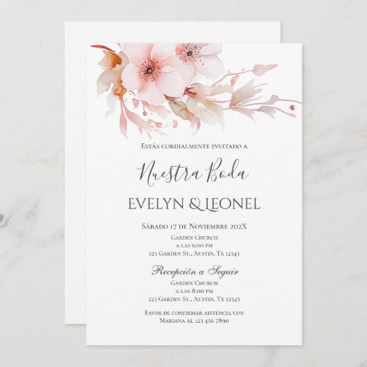 Dusty Roos Bloemen Huwelijksuitnodiging in het Spa Kaart (Voorkant / Achterkant)