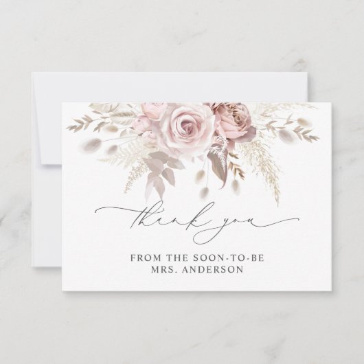 Dusty Roos Bloemen Vrijgezellenfeest Dank u kaart (Voorkant)