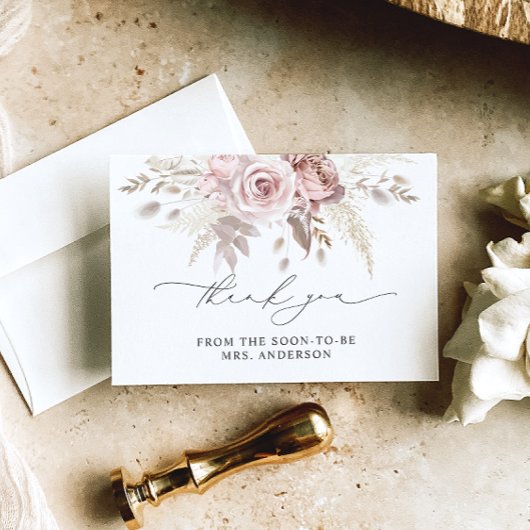 Dusty Roos Bloemen Vrijgezellenfeest Dank u kaart