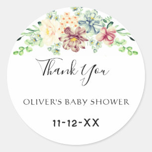 Dusty Roos Blue Floral Baby shower Dank u Ronde Sticker