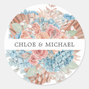 Dusty Roos Blue Hydrangea Wedding Envelope Seal Ronde Sticker
