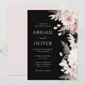 Dusty Roos, Blush & Black Elegance Wedding Kaart (Voorkant / Achterkant)