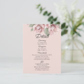 Dusty Roos Blush Bloemen bruiloft details Informatiekaartje (Staand voorkant)