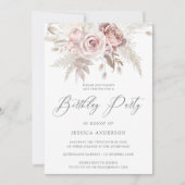 Dusty Roos Blush Boho Ivory Floral Birthday Party Kaart (Voorkant)