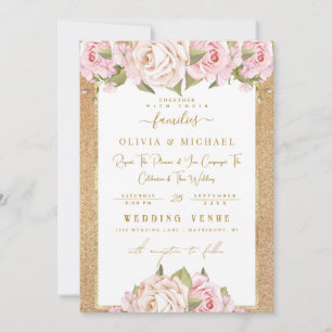Dusty Roos Blush Floral Golden Sand Folie Wedding Kaart
