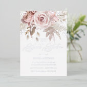 Dusty Roos & Blush Floral Silver Sweet 16 Folie Uitnodiging (Staand Voorkant)