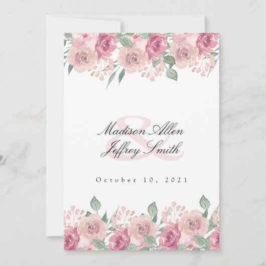 Dusty Roos Blush Floral Wedding Aankondiging (Achterkant)