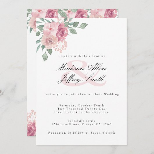 Dusty Roos Blush Floral Wedding Aankondiging (Voorkant / Achterkant)