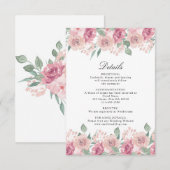 Dusty Roos Blush Floral Wedding Details Informatiekaartje (Voorkant / Achterkant)