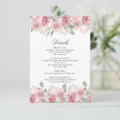 Dusty Roos Blush Floral Wedding Details Informatiekaartje (Staand voorkant)