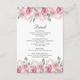 Dusty Roos Blush Floral Wedding Details Informatiekaartje