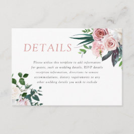 Dusty Roos Blush Floral Wedding Reception Details Informatiekaartje