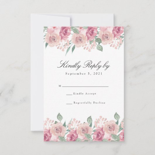 Dusty Roos Blush Floral Wedding RSVP Kaartje (Voorkant)