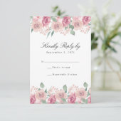 Dusty Roos Blush Floral Wedding RSVP Kaartje (Staand voorkant)