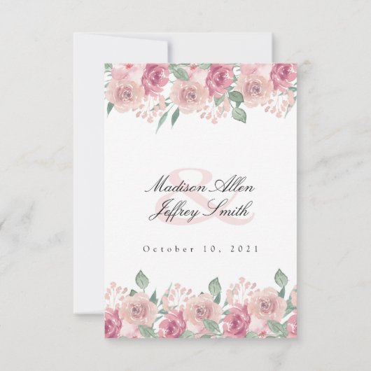 Dusty Roos Blush Floral Wedding RSVP Kaartje (Achterkant)