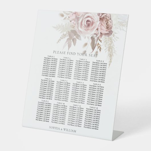 Dusty Roos Blush Floral Wedding Seating Chart Reclamebord Met Voetstuk (Voorkant)