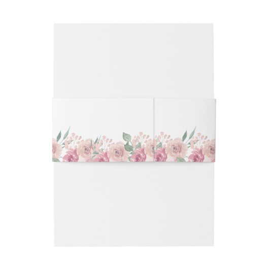 Dusty Roos Blush Floral Wedding Uitnodigingen Wikkel (Achterkant Voorbeeld)