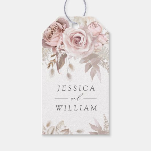 Dusty Roos Blush Ivory Floral Wedding Reception Cadeaulabel (Voorkant)