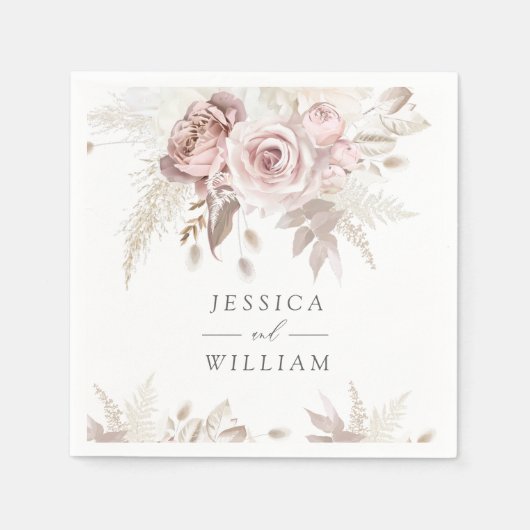 Dusty Roos Blush Ivory Floral Wedding Reception Servet (Voorkant)