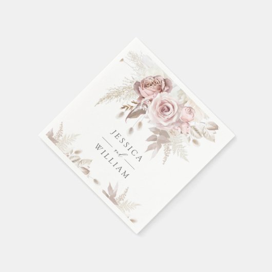 Dusty Roos Blush Ivory Floral Wedding Reception Servet (Hoek)