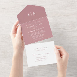 Dusty Roos Blush minimalist Weddenschap All In One Uitnodiging