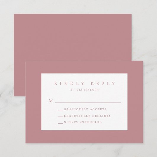 Dusty Roos Blush Modern Wedding RSVP Kaart (Voorkant / Achterkant)