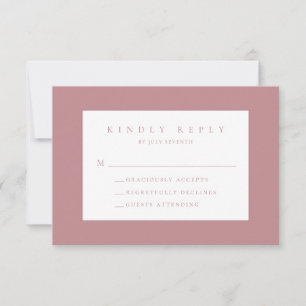 Dusty Roos Blush Modern Wedding RSVP Kaart