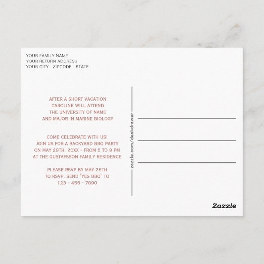 Dusty Roos Blush Pink Afstuderen Aankondiging Briefkaart (Achterkant)