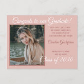 Dusty Roos Blush Pink Afstuderen Aankondiging Briefkaart (Voorkant)