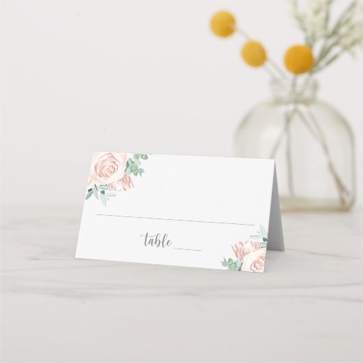 Dusty Roos Blush Pink Eucalyptus Greenery Wedding Plaatskaartje (Voorkant)