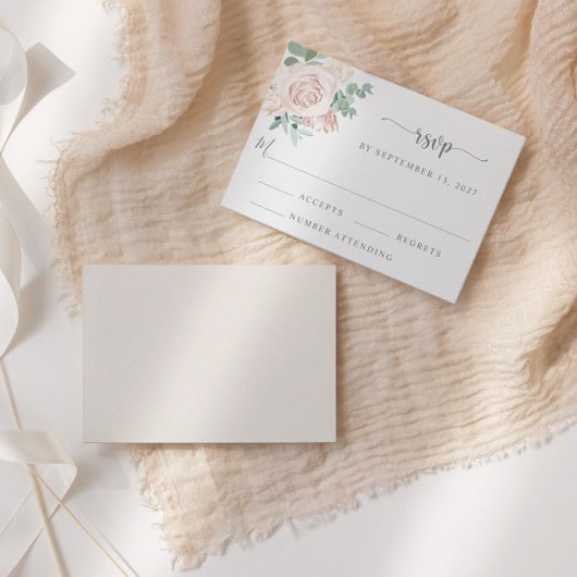 Dusty Roos Blush Pink Eucalyptus Greenery Wedding RSVP Kaartje