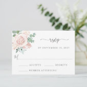 Dusty Roos Blush Pink Eucalyptus Greenery Wedding RSVP Kaartje (Staand voorkant)