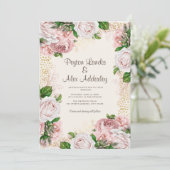 Dusty Roos Blush Pink Floral Gold Glitter Weddensc Kaart (Staand voorkant)