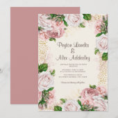 Dusty Roos Blush Pink Floral Gold Glitter Weddensc Kaart (Voorkant / Achterkant)