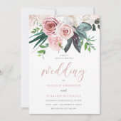 Dusty Roos Blush Pink Floral Weddenschap Kaart (Voorkant)